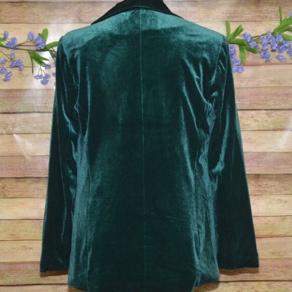 Cato Womens Holiday Green Velvet One Button Blazer Size S Pockets Christmas - Picture 6 of 10